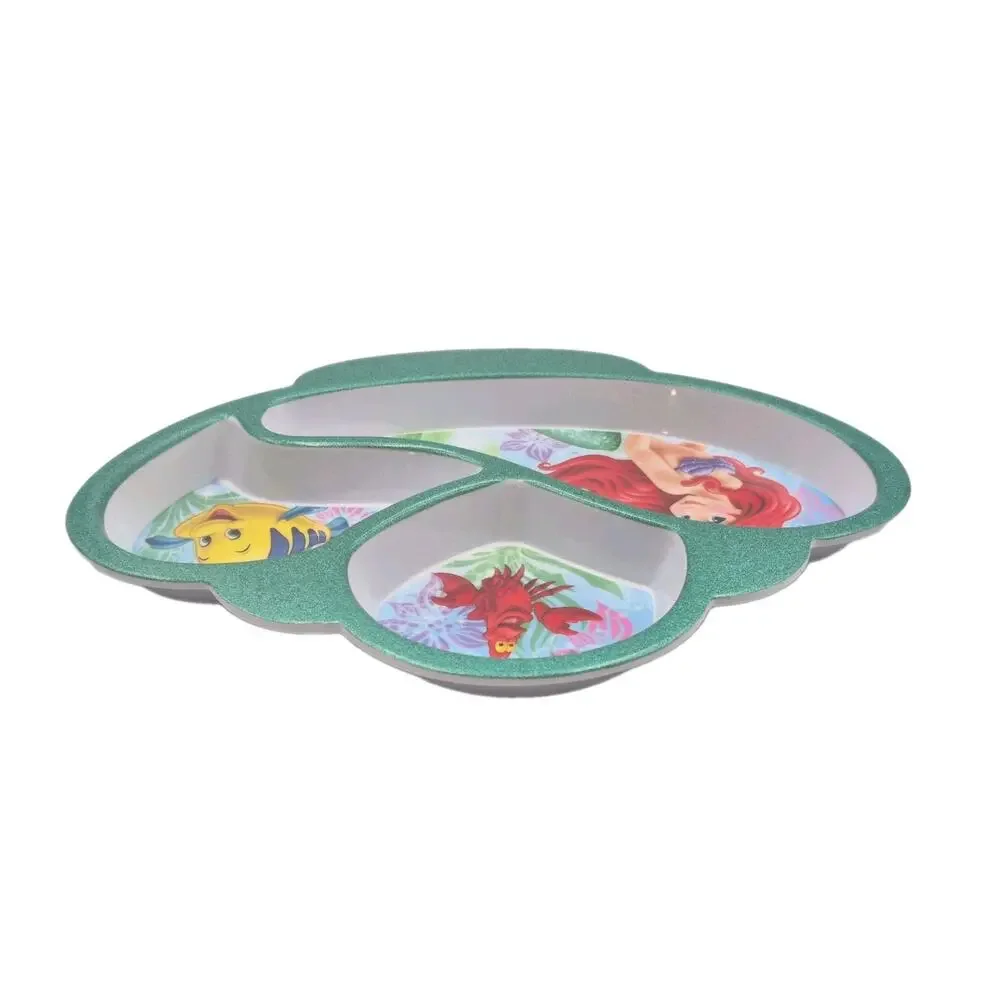 Disney Little Mermaid Glittery Green 3-Section Melamine Child Plate 10x8x1